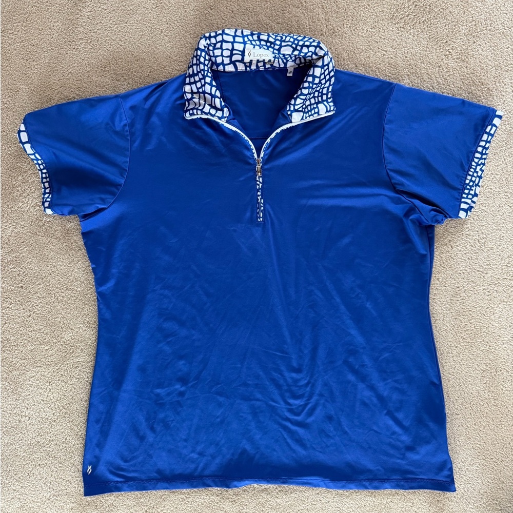 Lopez Blue Shirt with Patterned Collar